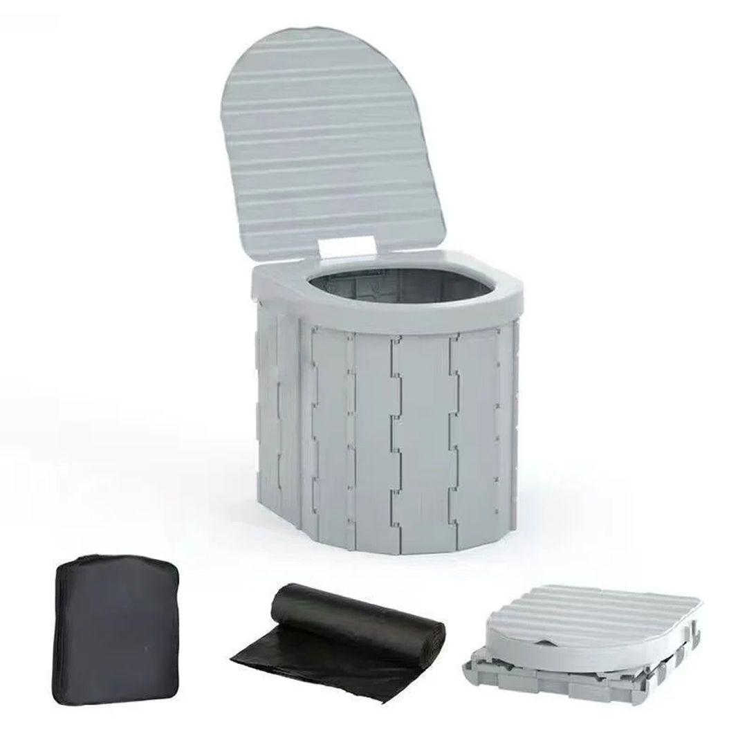Portable Folding Camping Toilet with 150kg Load Capacity and Waste Bag for Easy Cleaning
