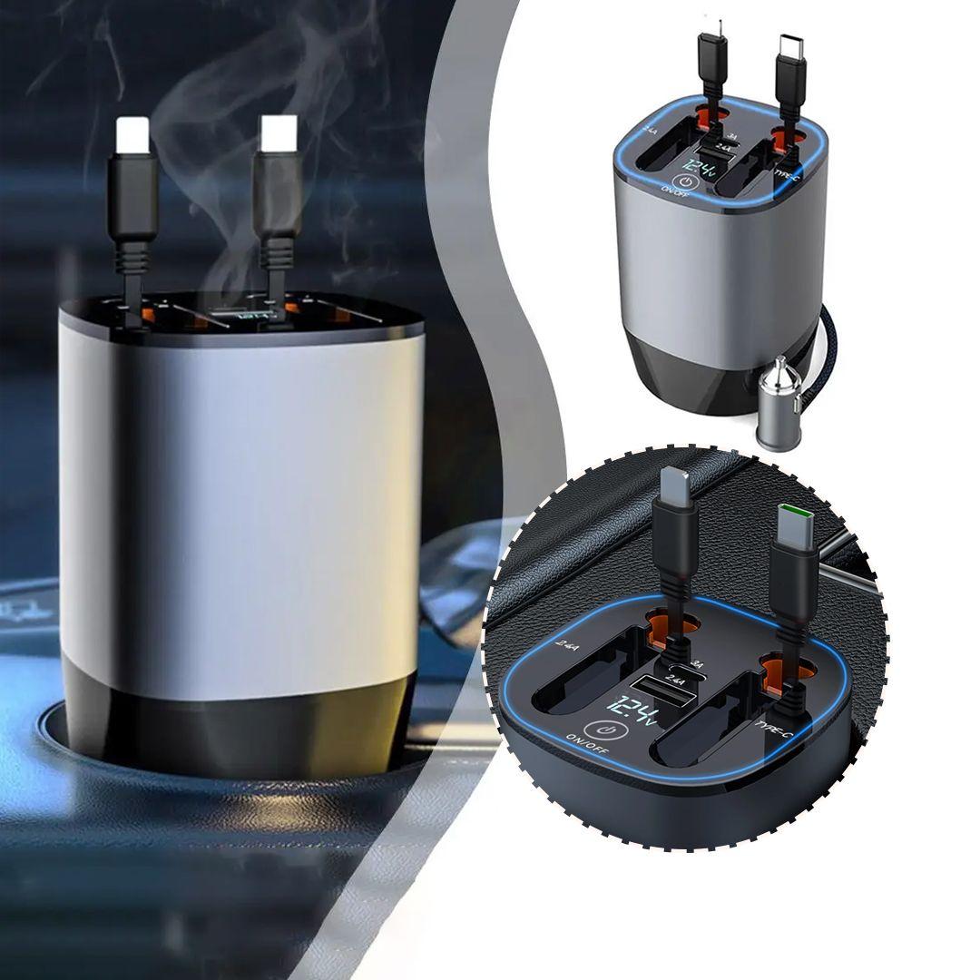 Car Charger with 2 Retractable Lightning & Type C 