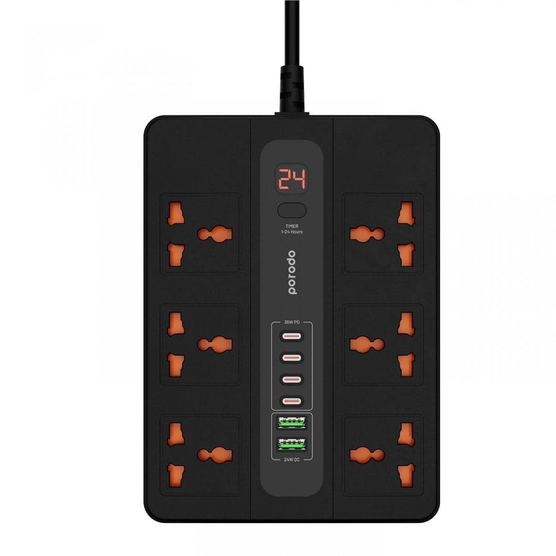 Porodo Power Strip with 2 USB-A Ports, 4 USB-C Ports, 6 Power Outlets 3000W