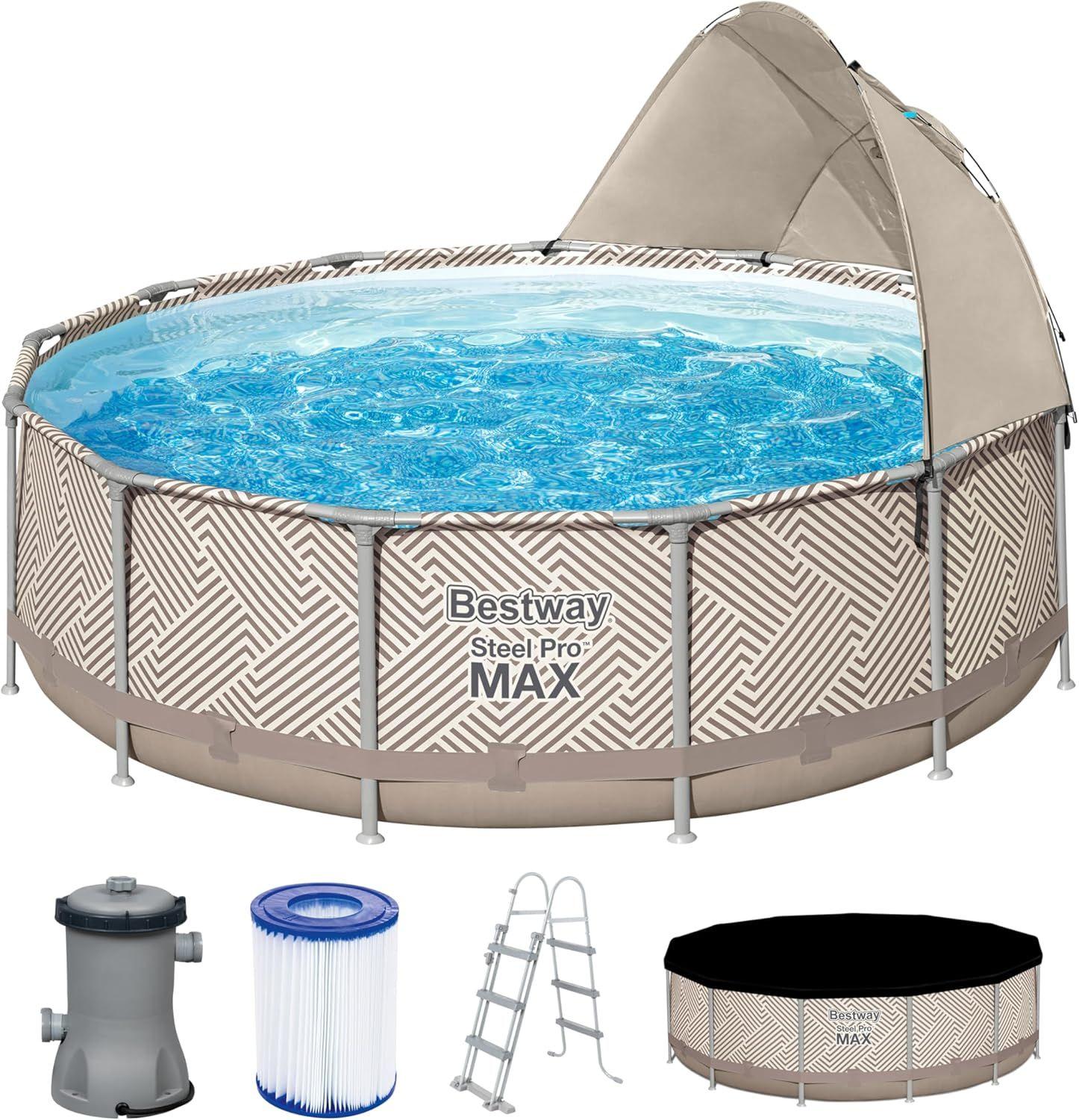 BESTWAY 3.96M X 1.07M POOL SET (Pool, Filter Pump(220-240V), Ladder, Cover, Canopy, Compatible with Cartridge 58094(II)220-240V) 