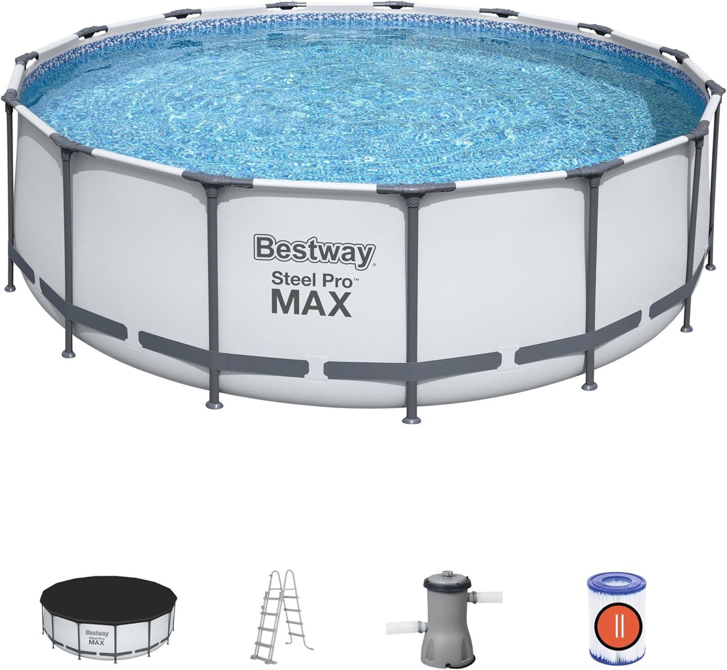 BESTWAY 4.57M X 1.07M POOL SET (Contents:Pool, Filter Pump(220-240V), Ladder, Cover, Compatible with Cartridge 58094(II)220-240V) 