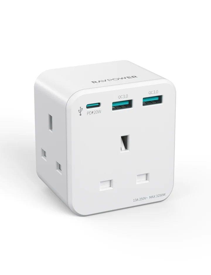 RAVPower RP-PC1037 PD 20W wall charger White UK Version with 3 AC plug