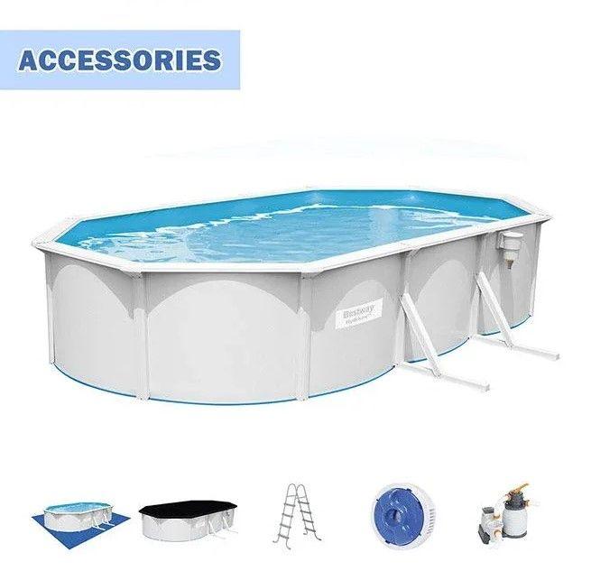 BESTWAY 6.10M X 3.60M X 1.20M OVAL POOL SET (Contents:One Pool, Sand Filter Pump(220-240V),Skimmer,Safety Ladder,Cover,Ground Cloth,ChemConnect Dispenser,Delivered on Pallet) 