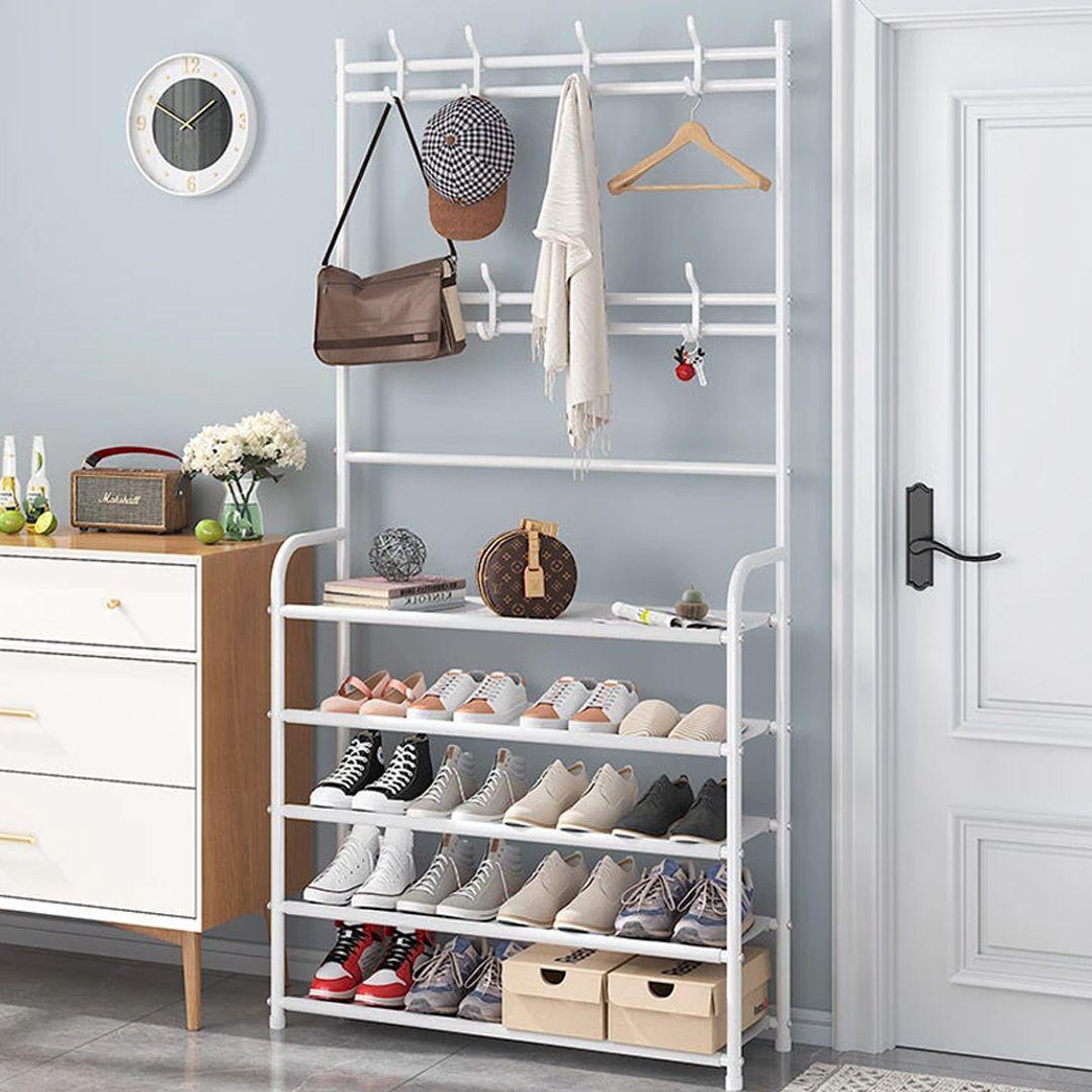 5 Tier Floor Clothes Hanger Coat Rack Hanger Storage Wardrobe Clothing Drying Shoes Racks Multifunctional