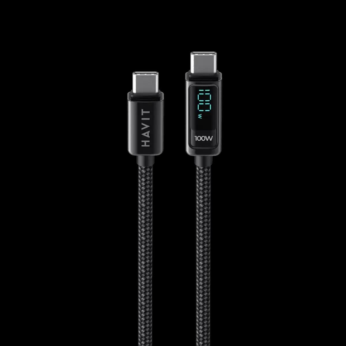 HAVIT CB6247 USB-C to USB-C Charging Cable with 100W LED Display, 2m