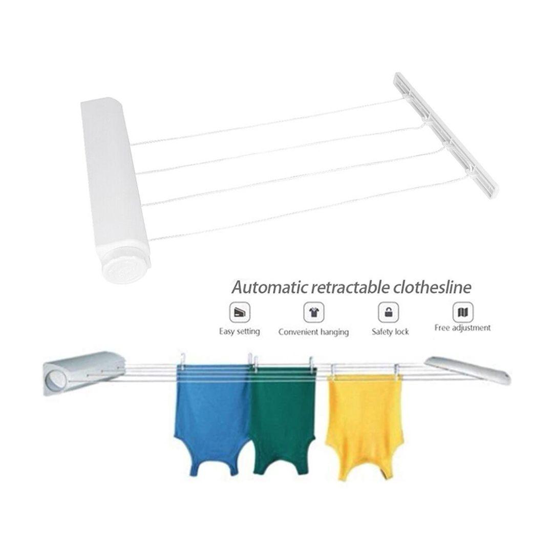 Clothes 4-Line Rack Wall Clothing Hanger Washing Rope Bathroom Accessory