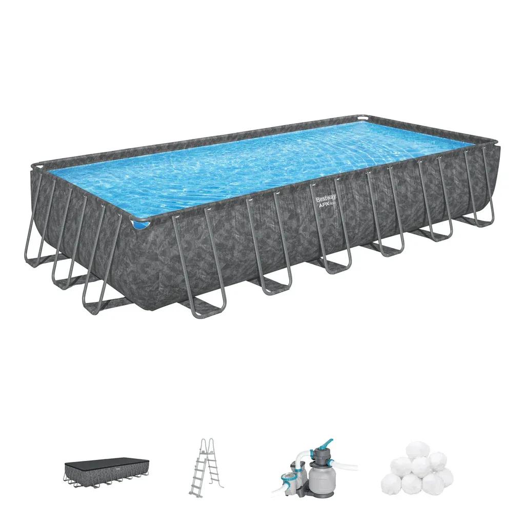 BESTWAY 9.56m x 4.88m x 1.32m Rectangular Pool Set (Pool, Sand Filter Pump(220-240V), Ladder, Cover, Polysphere? Pool Filtration Balls.) 