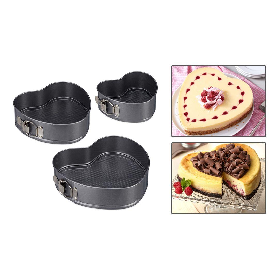 Heart Pan Set of 3, Romantic Shaped Cakes 3 Sizes, Nonstick, Springform, Carbon Steel