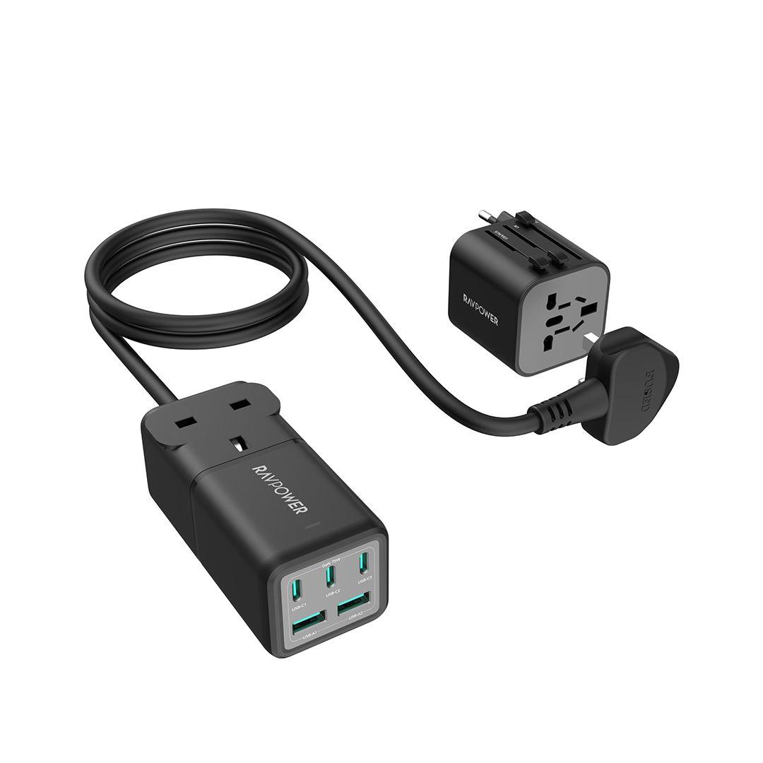 RAVPower RP-PC1062 75W Power Strip, 3 Type-C Ports, 2 USB Ports, Power Outlet