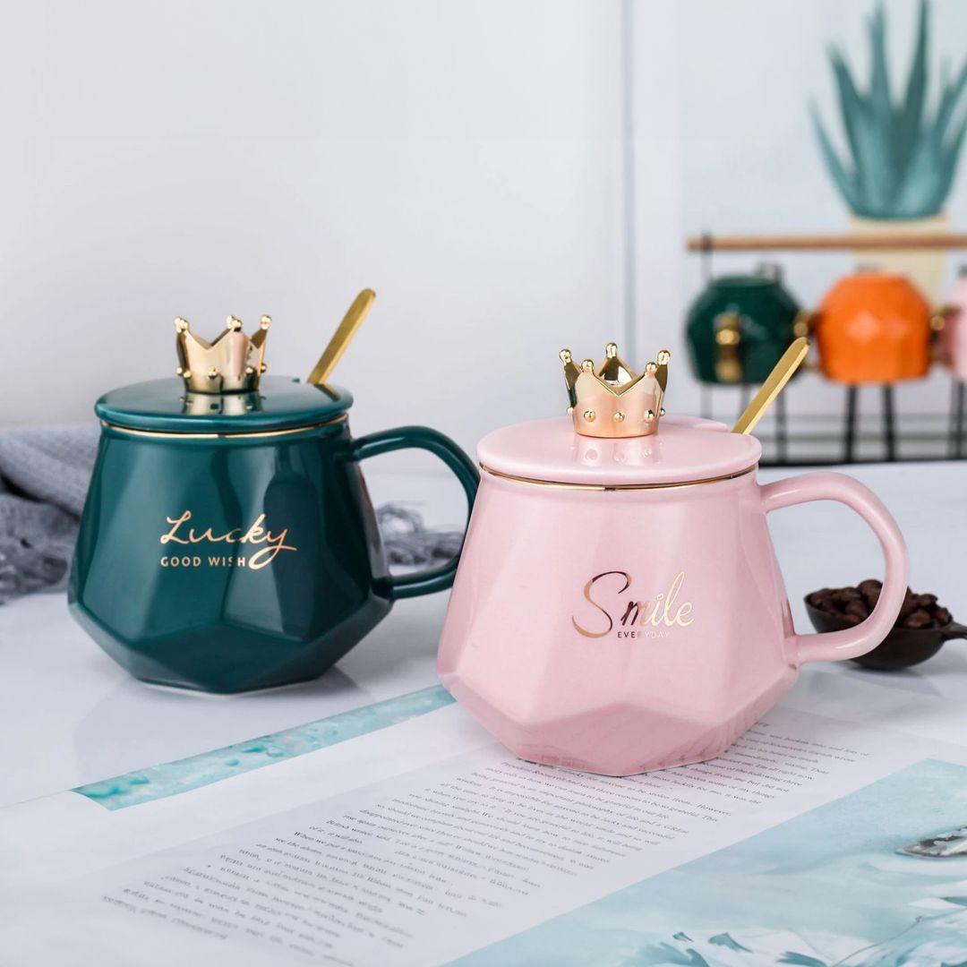 Creative Crown Ceramic mug Cute Coffee Mug Milk Cup lids Coffee tea Cup 400ml Capacity Water Mug With Heating Base