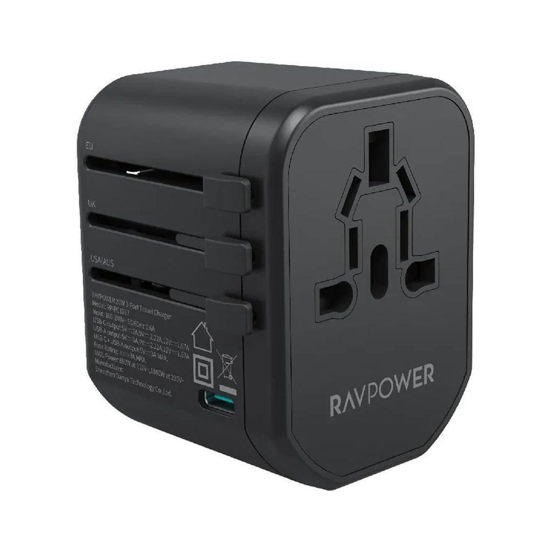 RAVPower RP-PC1033 20W Charger with Dual USB Ports, Type-C Port and Universal Power Adapter