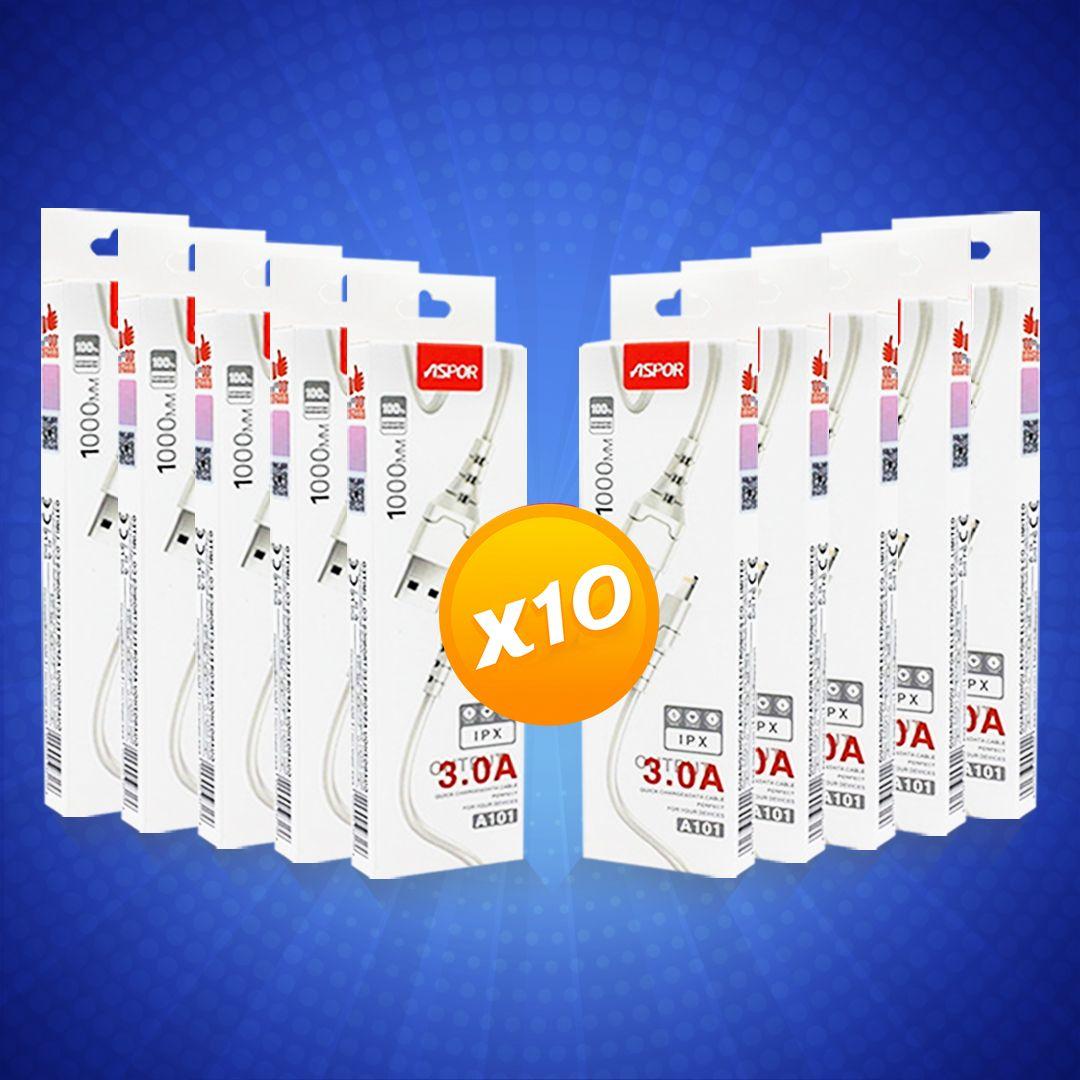10 Aspor A101 iPhone Lightning Cables OR 10 Aspor A102  Type-C Cables