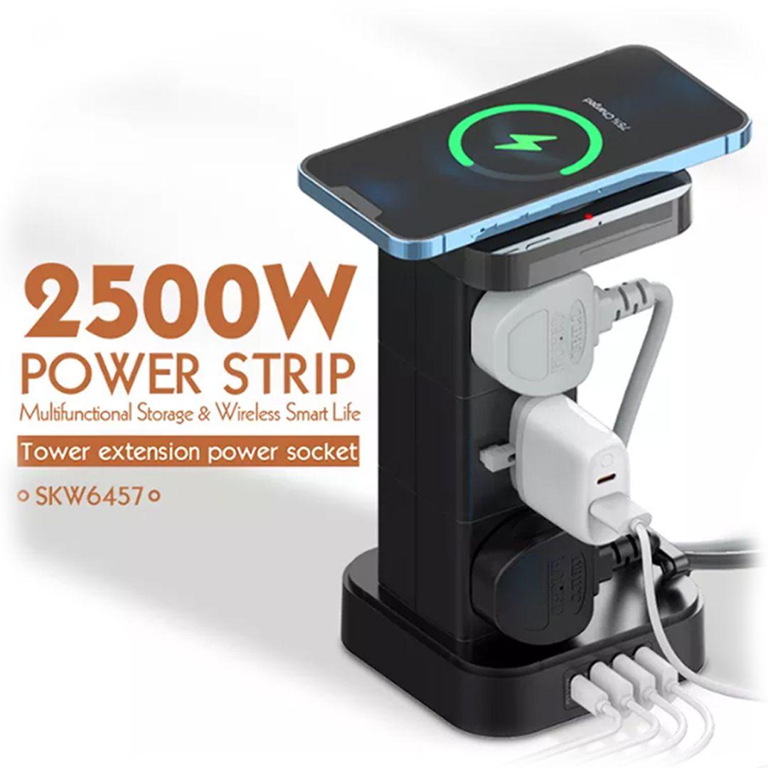 LDNIO (SKW6457) Power Strip  2500W 4 USB Ports 15W Wireless Charging Supports PD Technology