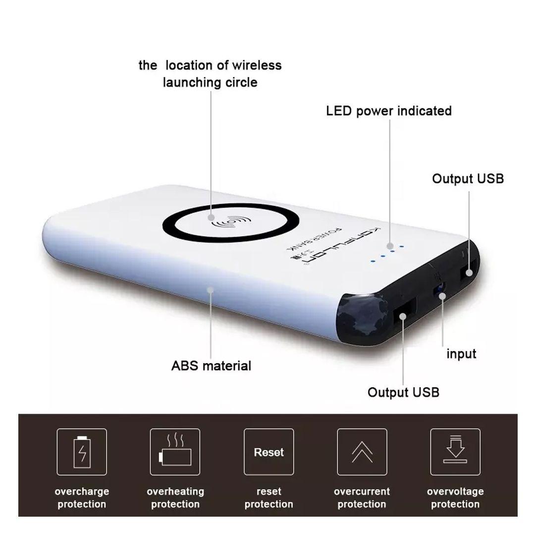 Konfulon M12W Wireless Powerbank 10000mAh with 2 USB Ports