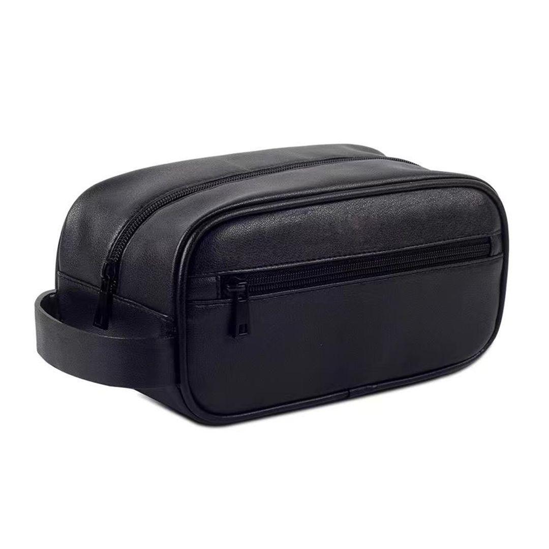 Men's Synthetic Leather Toiletry Organizer Bag Retro Wristlet Handbag Portable Cosmetic Case
