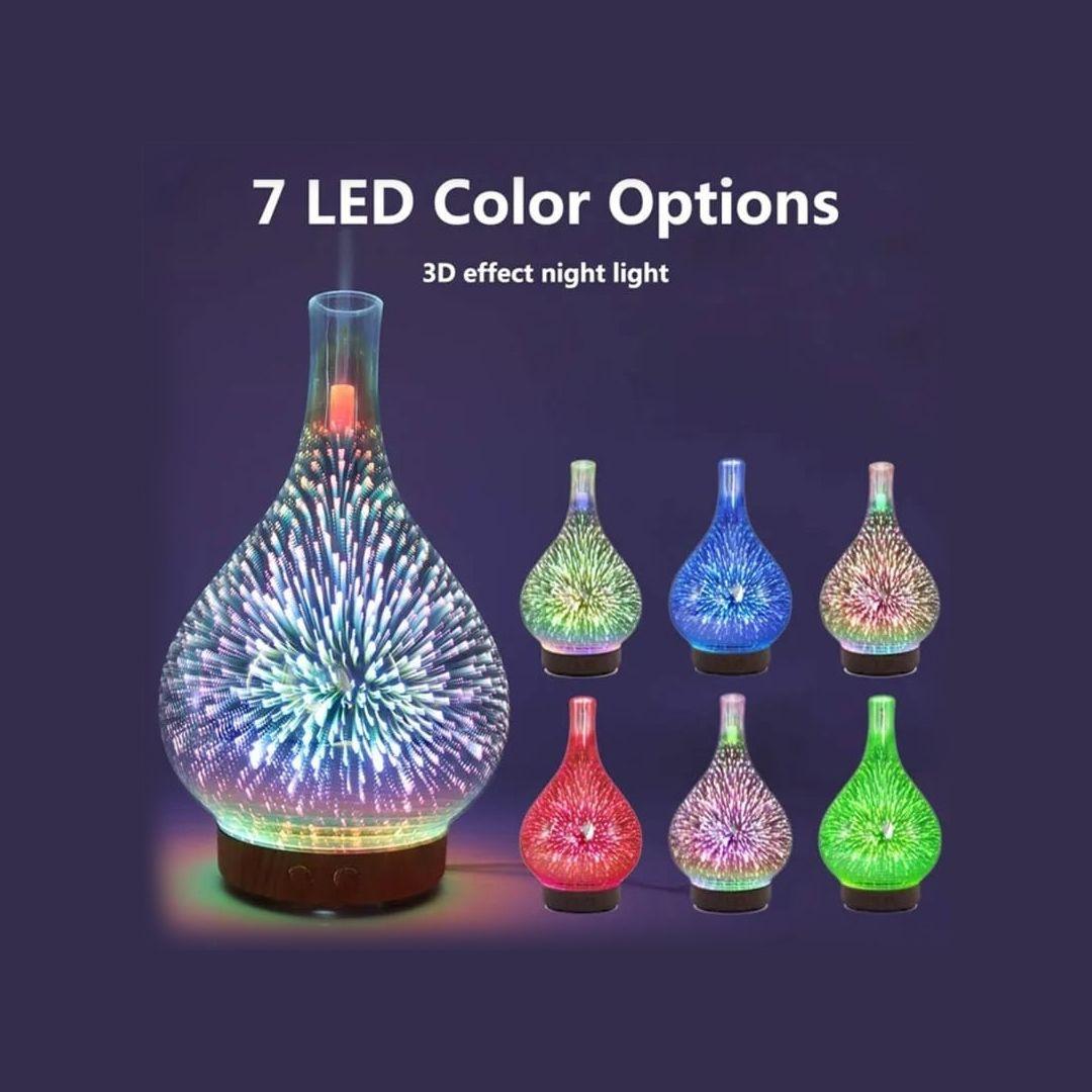 3D Fireworks Glass Vase Air Humidifier with 7 LED Lights 