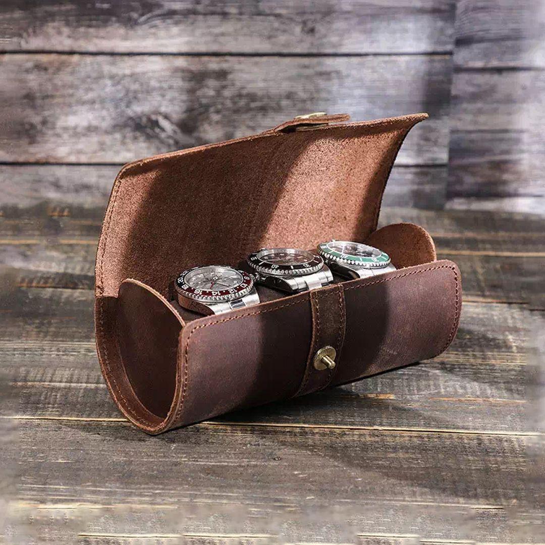 Leather Watch Roll Case for 3 Watches Made of Premium Natural Leather 