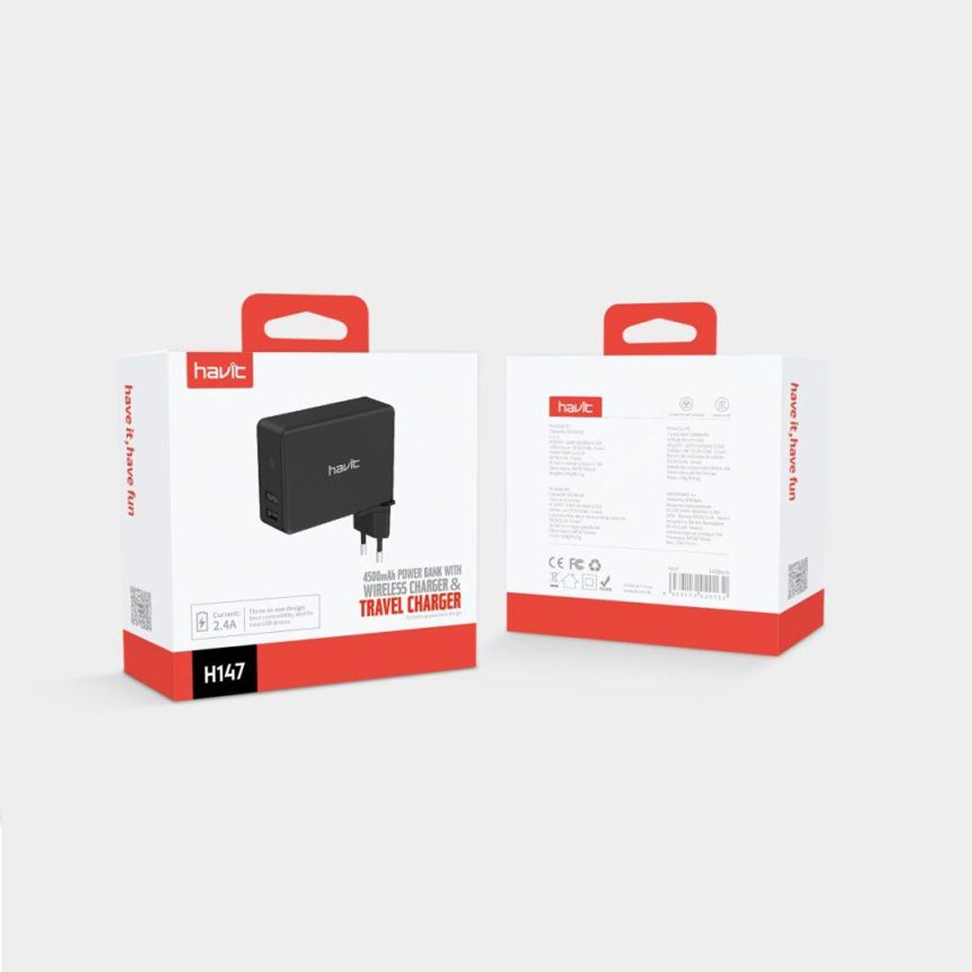 Havit H147 3 in 1 Travel charger with power bank and wireless charger 4500mAh