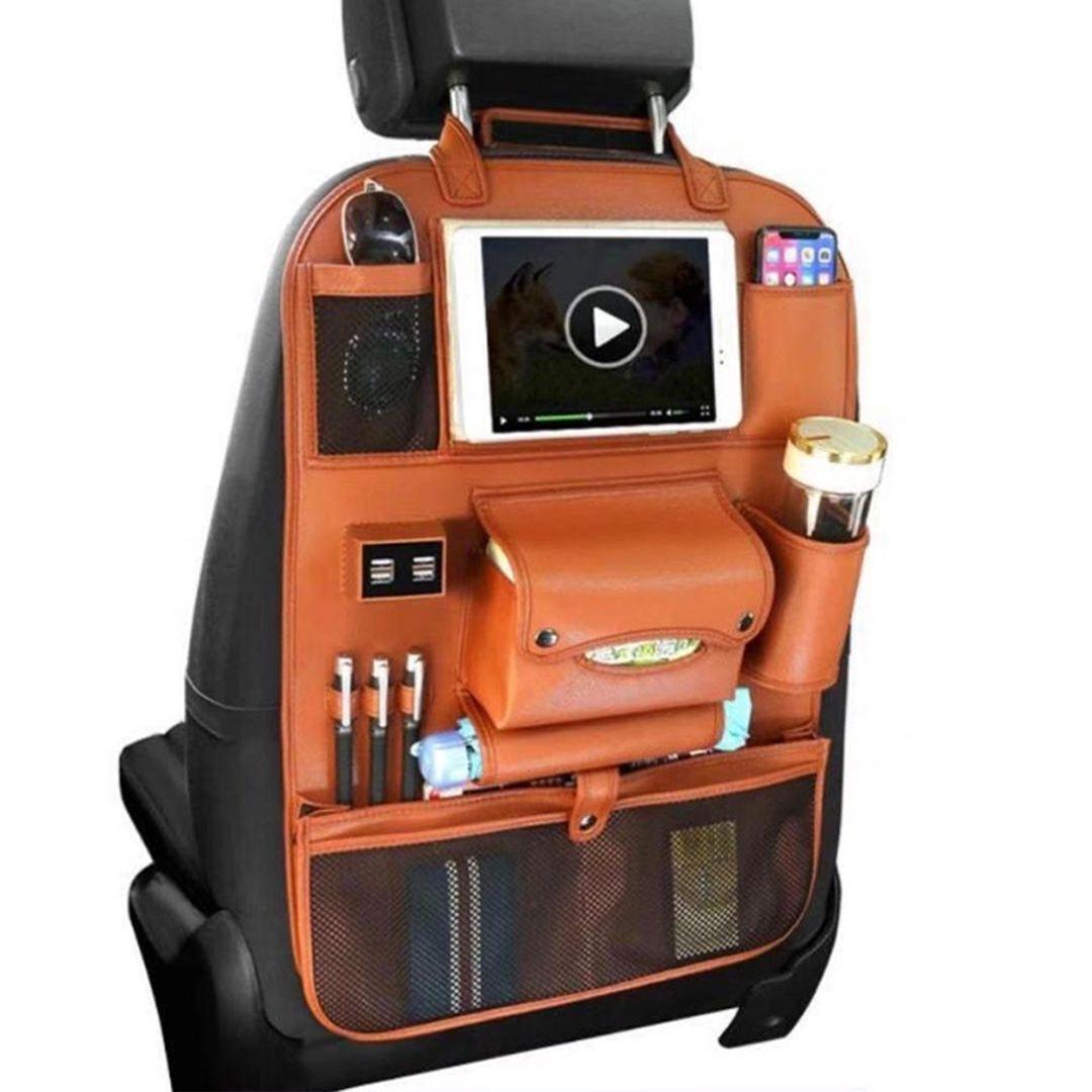 Car Accessories Organizer Indoor Automatic Rear Seat Storage Bag Universal Travel Pocket with 4 USB Ports  