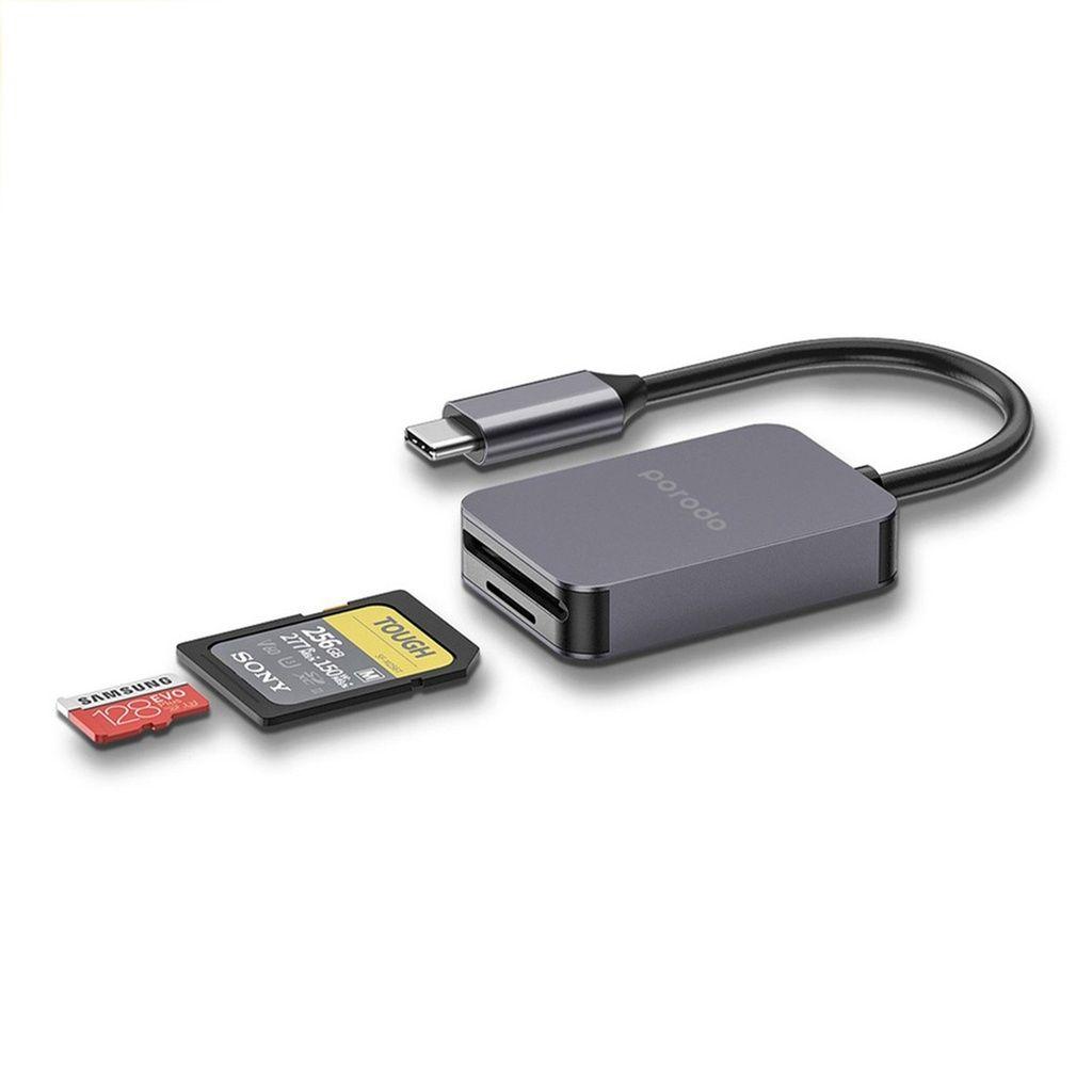 Porodo PD-21CDR-GY 2-in-1 USB-C SD/MicroSD Card Reader