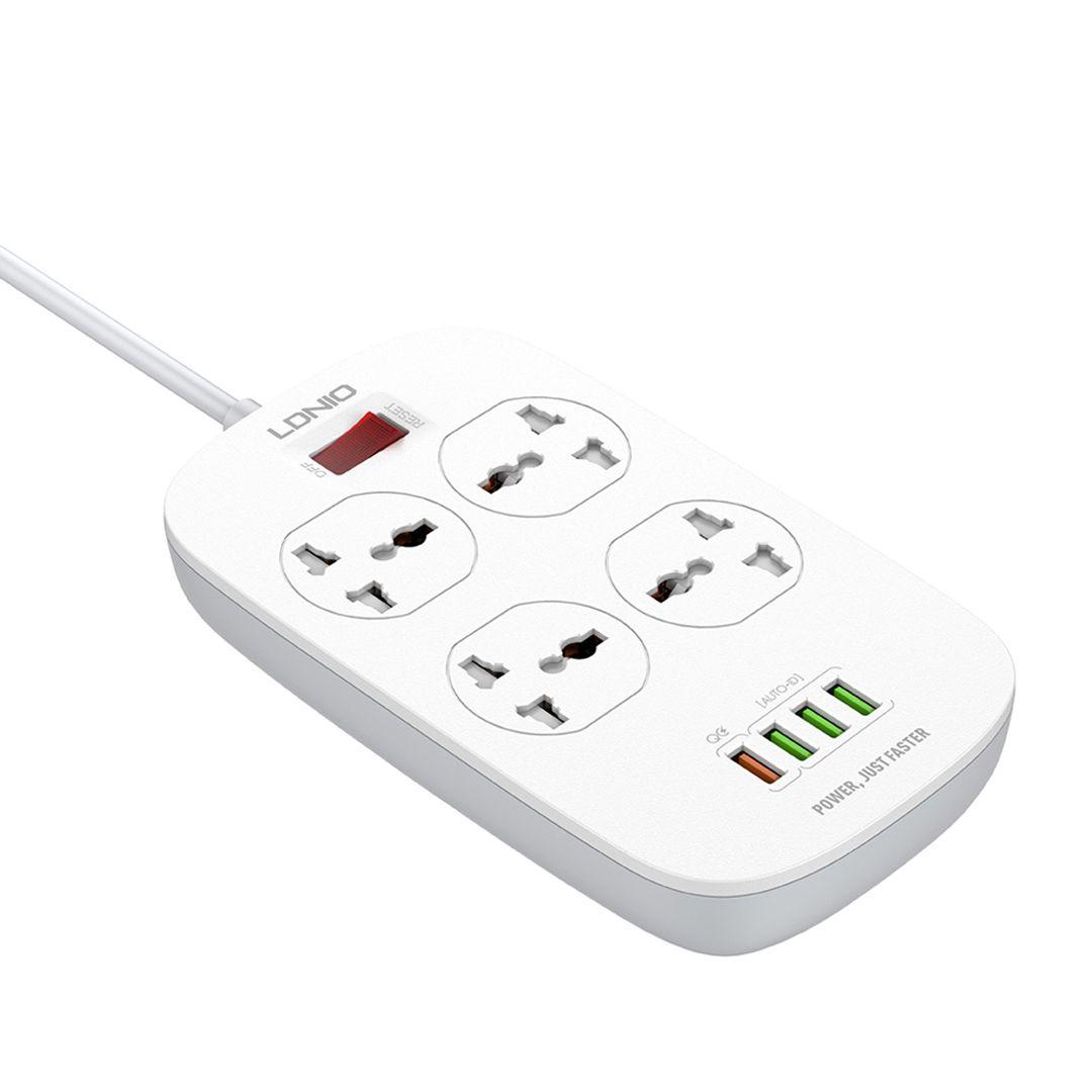 LDNIO SC4407 2 Meters Power Socket with 4 Socket Outlets and 4 USB Port + Overload Protection QC 3.0