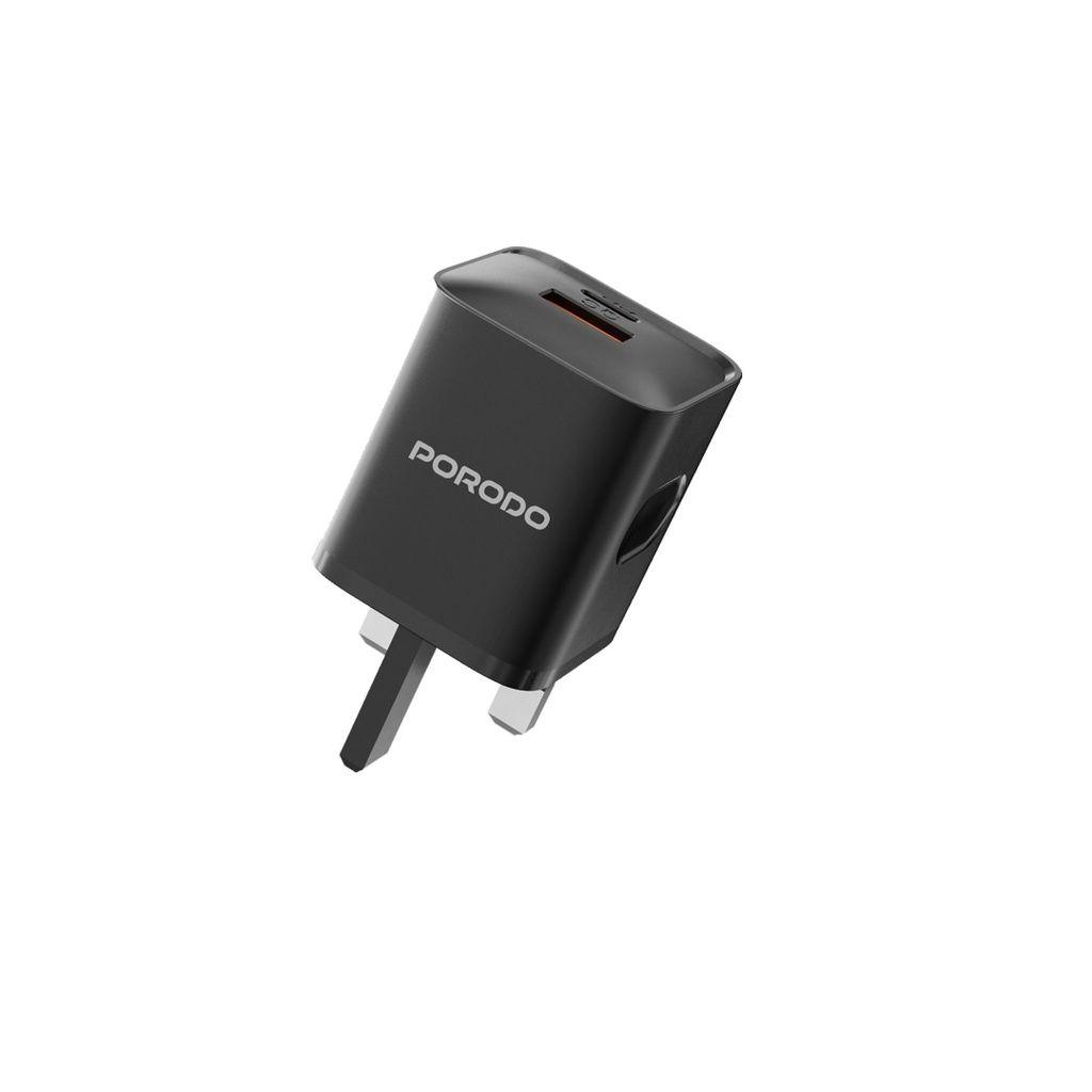 Porodo PD-FWCH022-BK Dual-Port UK Plug Wall Charger