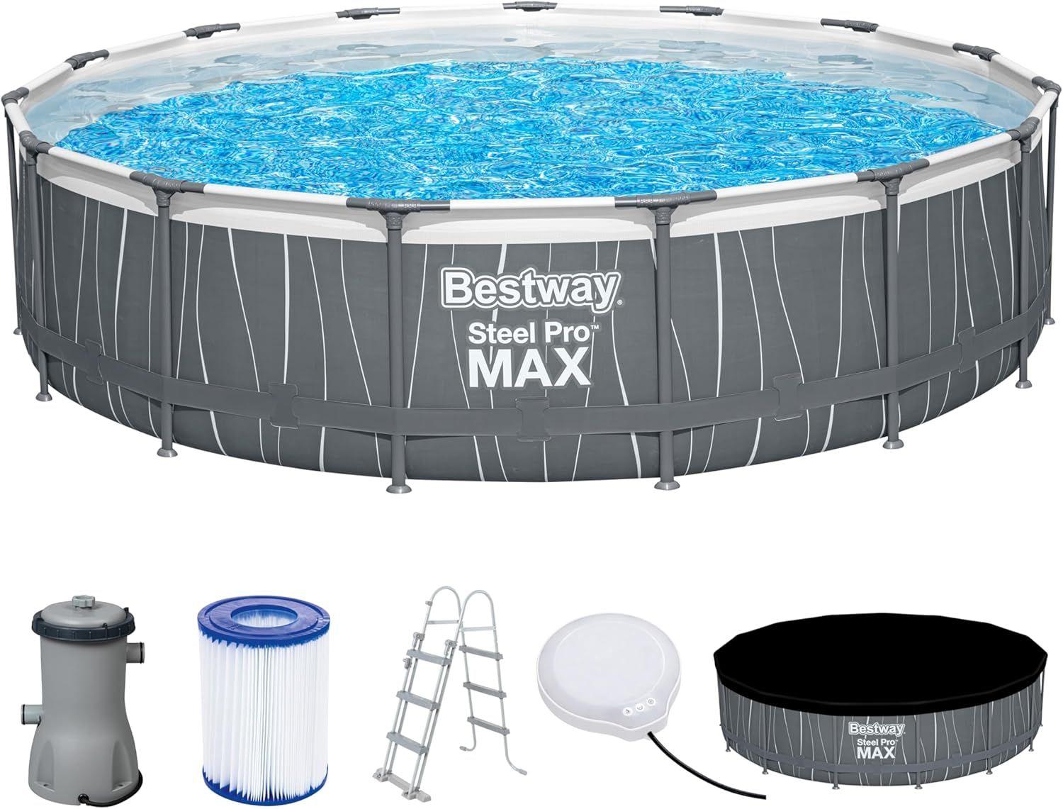BESTWAY 4.57M X 1.07M POOL SET (One pool, Filter Pump(220-240V), Ladder, Cover, LED light, Compatible with Cartridge 58094(II)220-240V) 
