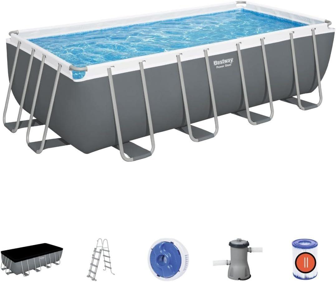 BESTWAY 56671 4.88M X 2.44M X 1.22M RECTANGULAR POOL SET (Contents:Pool, Sand Filter Pump(220-240V), Ladder, Cover, Chemconnect Dispenser) 