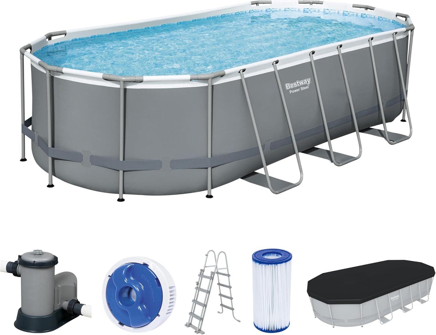BESTWAY 5.49M X 2.74M X 1.22M OVAL POOL SET (One Pool, Filter Pump(220-240V), Ladder,Cover, ChemConnect Dispenser, Compatible with Cartridge 58012(III))220-240V) 