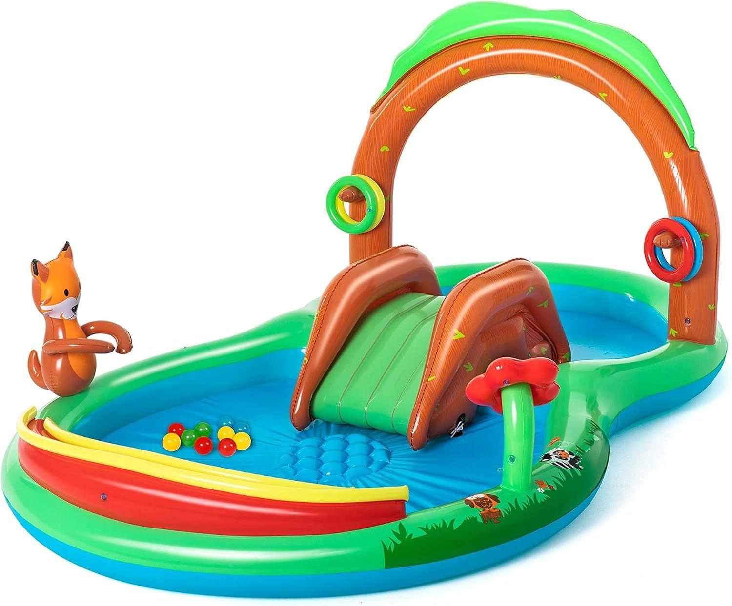 BESTWAY 2.95M X 1.99M X 1.30M FRIENDLY WOODS PLAY CENTER (Contents: one pool, one slide, four inflatable rings, ten play balls,repair patch) Age 2+