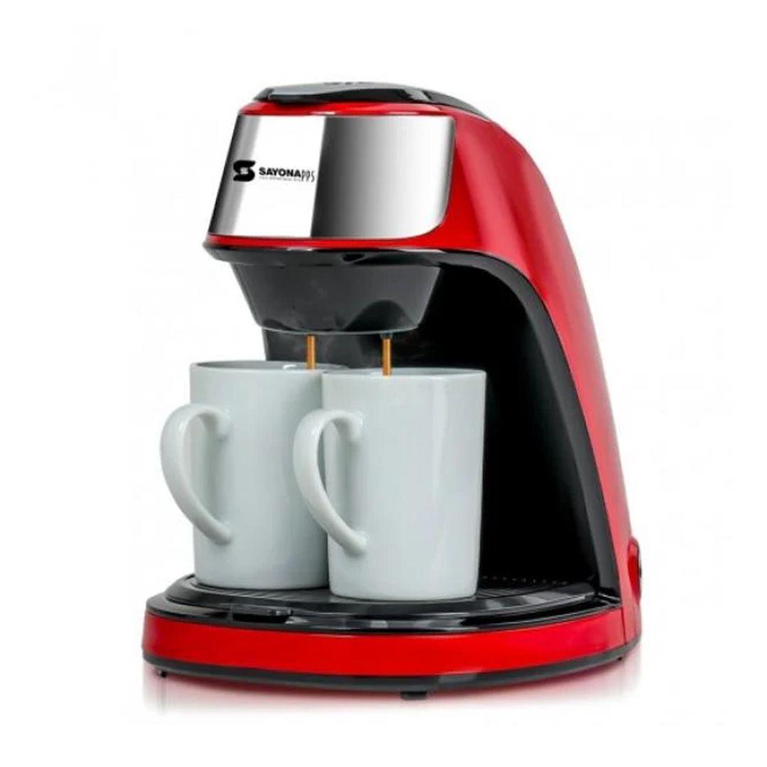 Sayona 450 Watt dual coffee machine with 2 ceramic mugs, 125 ml capacity