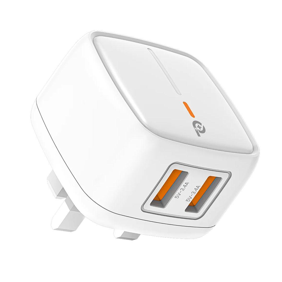 Powero+ 12W Fast Charging Charger with 2 USB Ports (with optional cable)