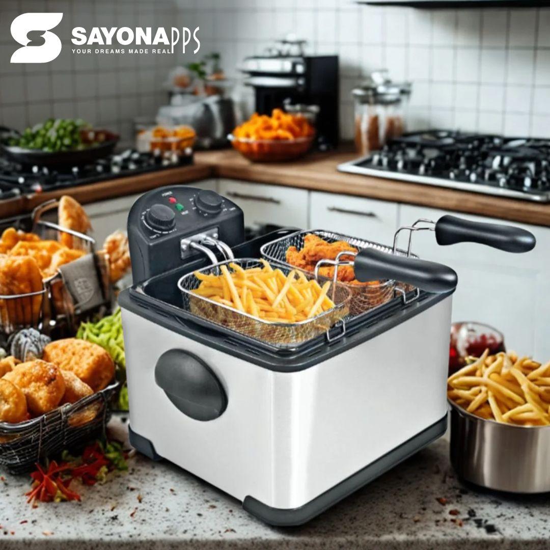 Sayona 4-Liter Stainless Steel Deep Fryer With 2 Mesh Frying Baskets
