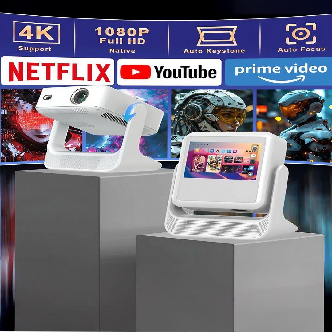 Smart Android Projector with Wi-Fi and Bluetooth, FHD 1080p, 4K Support