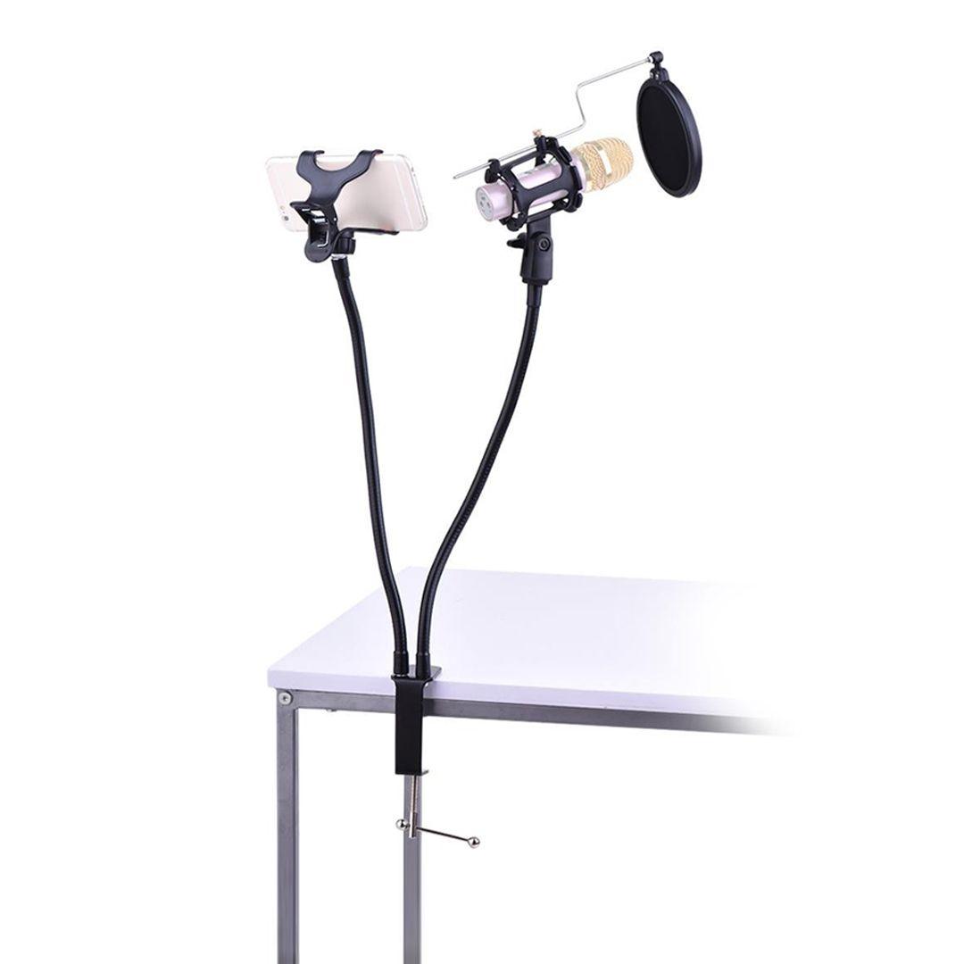Professional Phone Microphone Mount Stand Bracket Supporter Holder Kit 360 Degree Angle Adjustment
