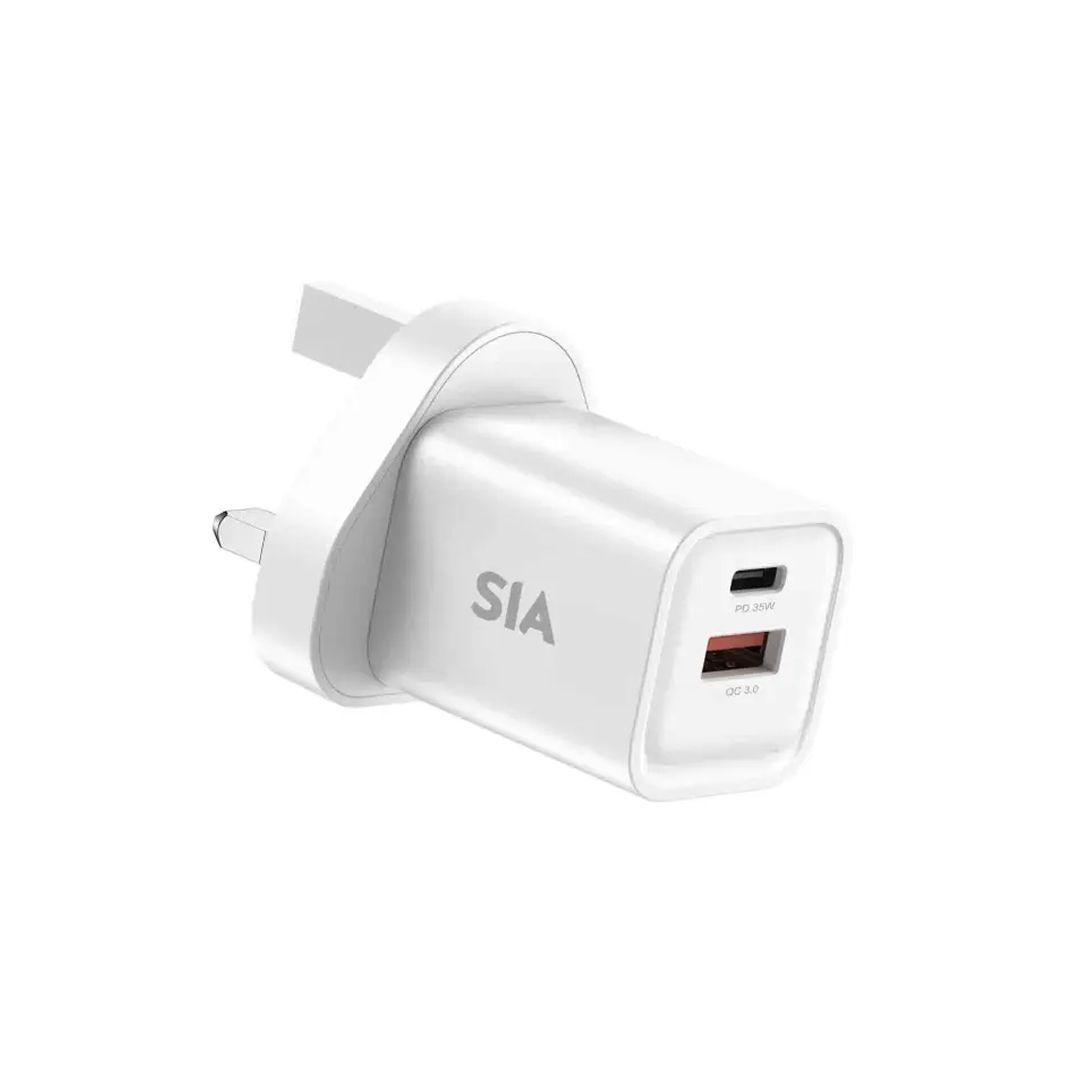 SIA VoltBase Wall Charger Gan SIVB35WUKP2 PD/PPS/QC 35W Dual Ports A+C - White - UK
