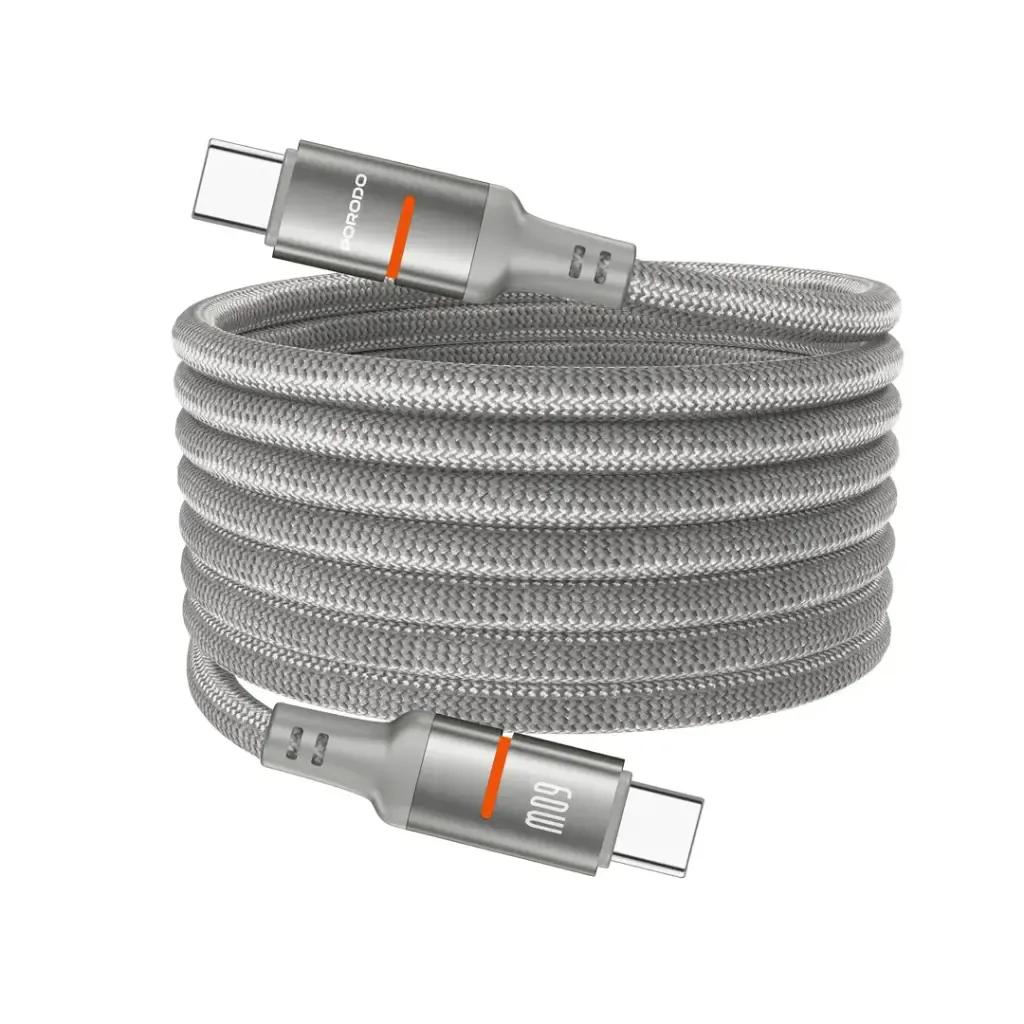 Porodo PD-CBL0030-GY-C Magnetic Braided Type-C to Type-C Cable 