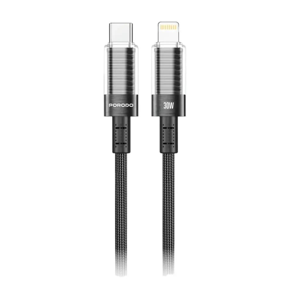 Porodo PD-CBL0026-BK-L Transparent Shell USB-C to Lightning Cable