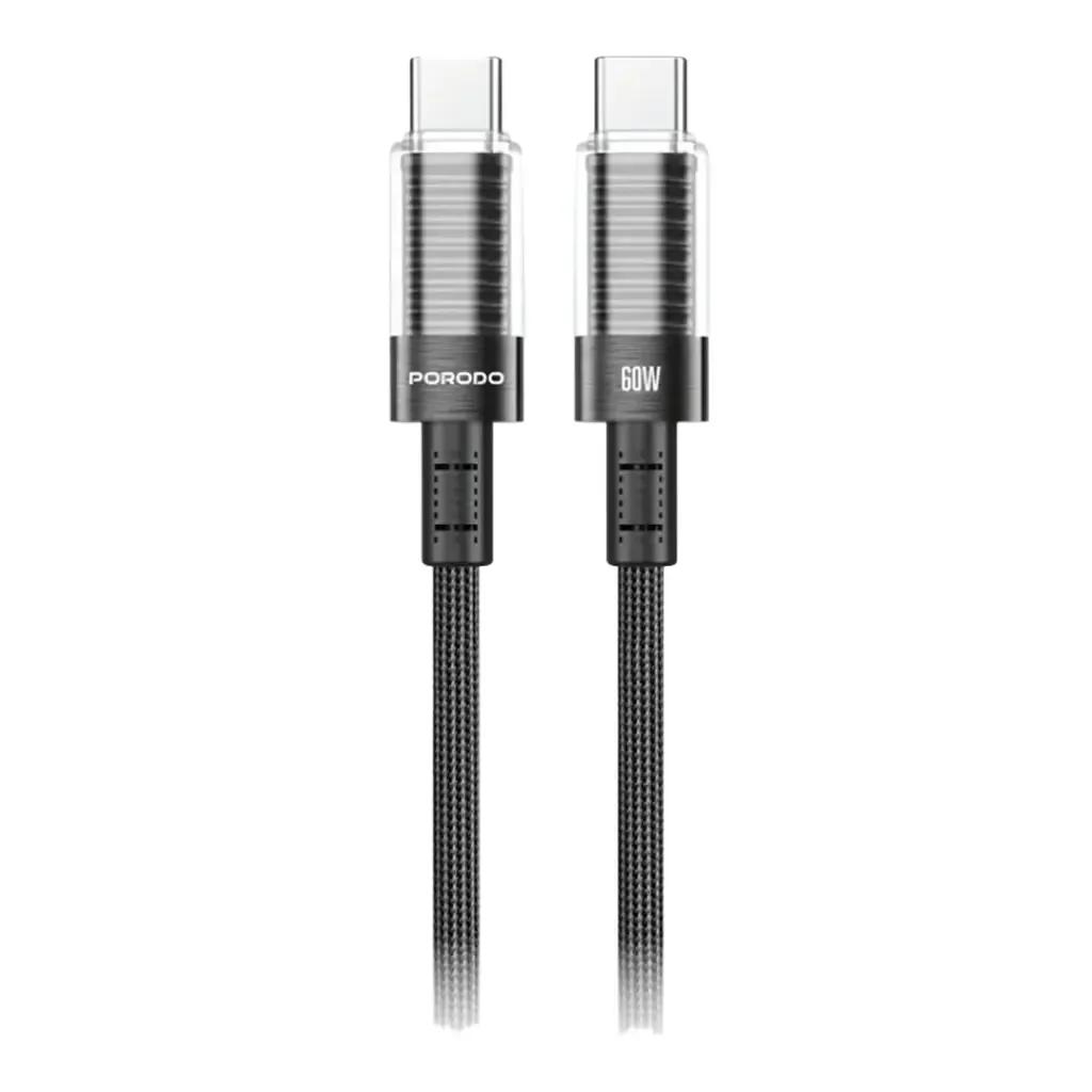 Porodo PD-CBL0026-BK-C Transparent Shell USB-C to USB-C Cable