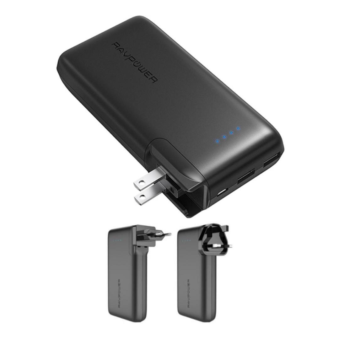 RAVPower RP-PB066 AC 10000mAh Power Bank with EU&UK Adapter (Built-in US Plug)