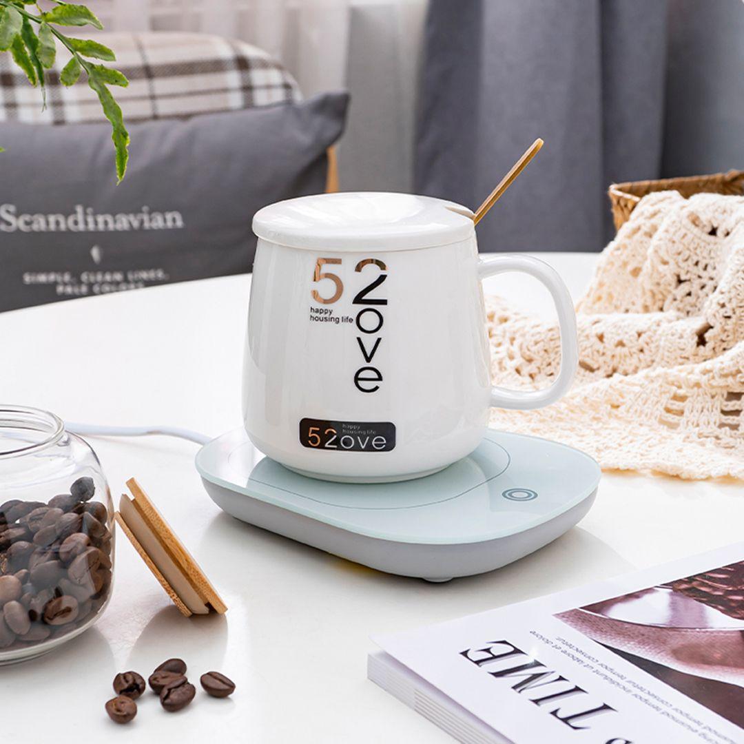 Ceramic Thermal cup with cover constant temperature automatic with a Ceramic spoon and heating base