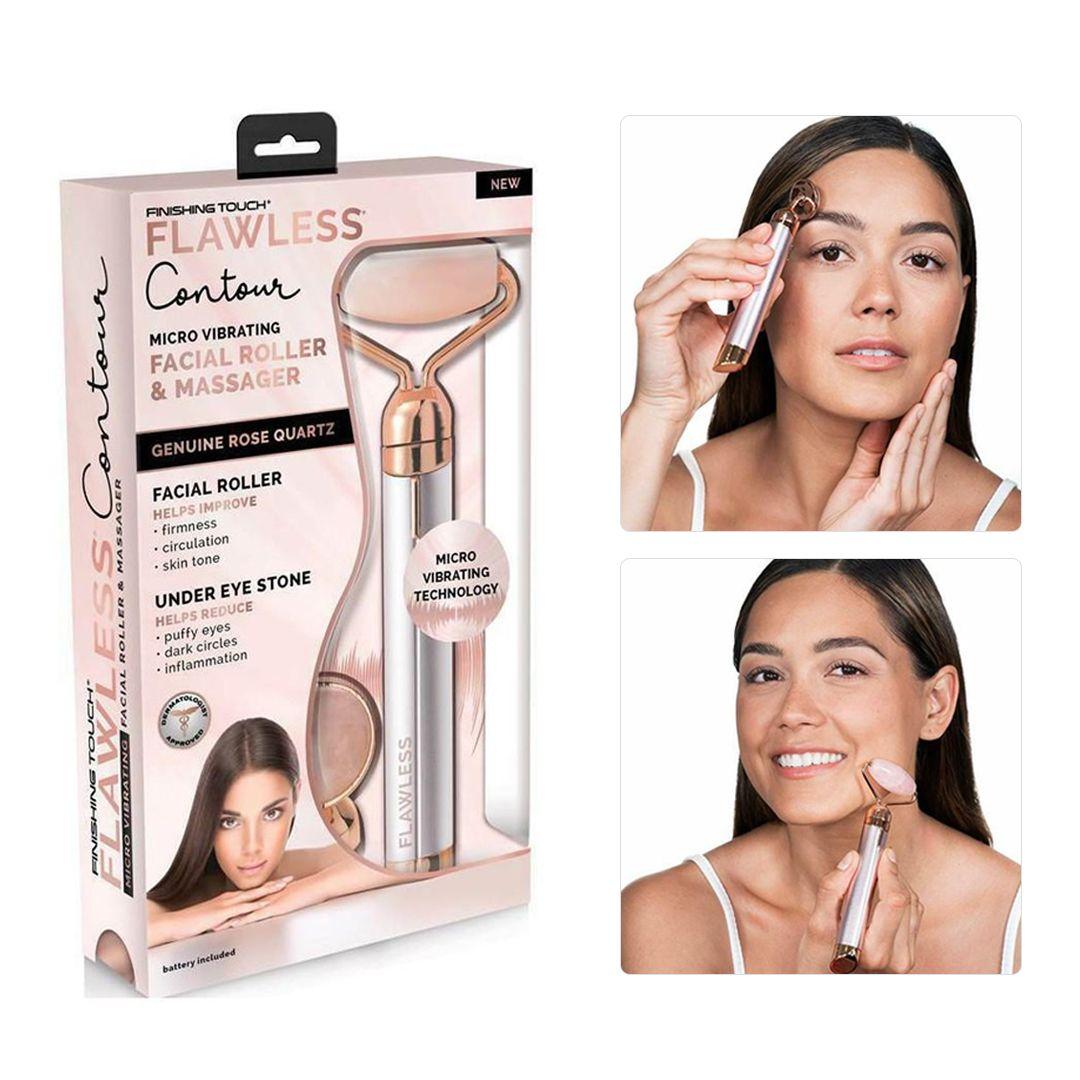 Finishing Touch Flawless Contour Vibrating Rose Quartz Facial Roller & Massager 