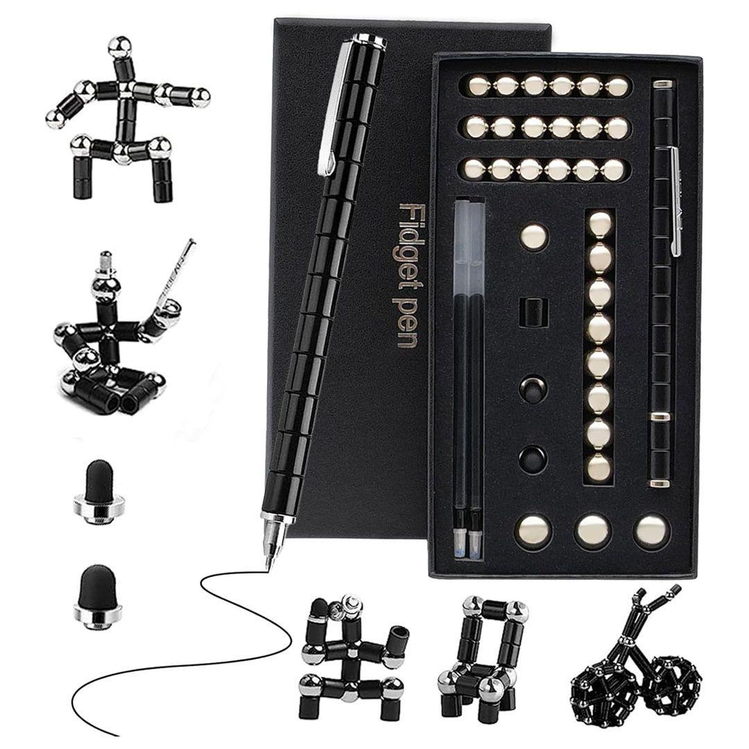 Multifunctional Metal Magnetic Fidget Pen (Gel Pen and Stylus Pen) Moldable to Reduce Stress