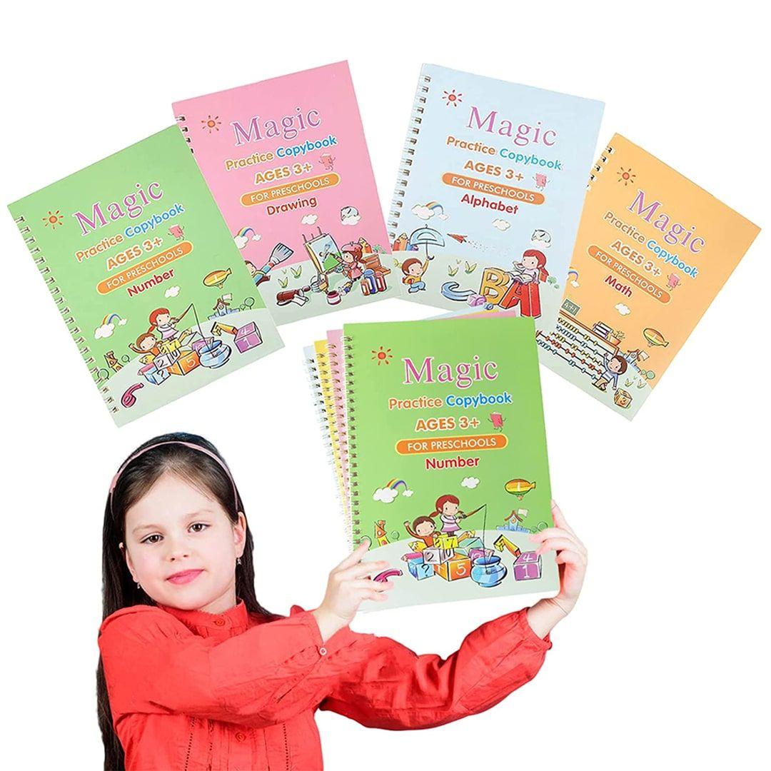 Set of 4 Magic Practice Copybook for Kids Magic Calligraphy That Can Be Reused (Small and Big Size)