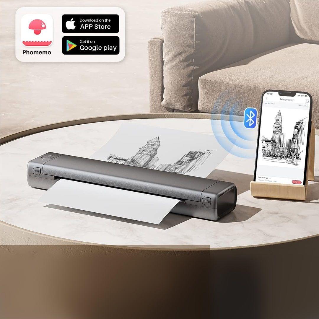 Phomemo M08F Portable Bluetooth Wireless No-Ink Travel Printer Supports A4 Thermal Paper