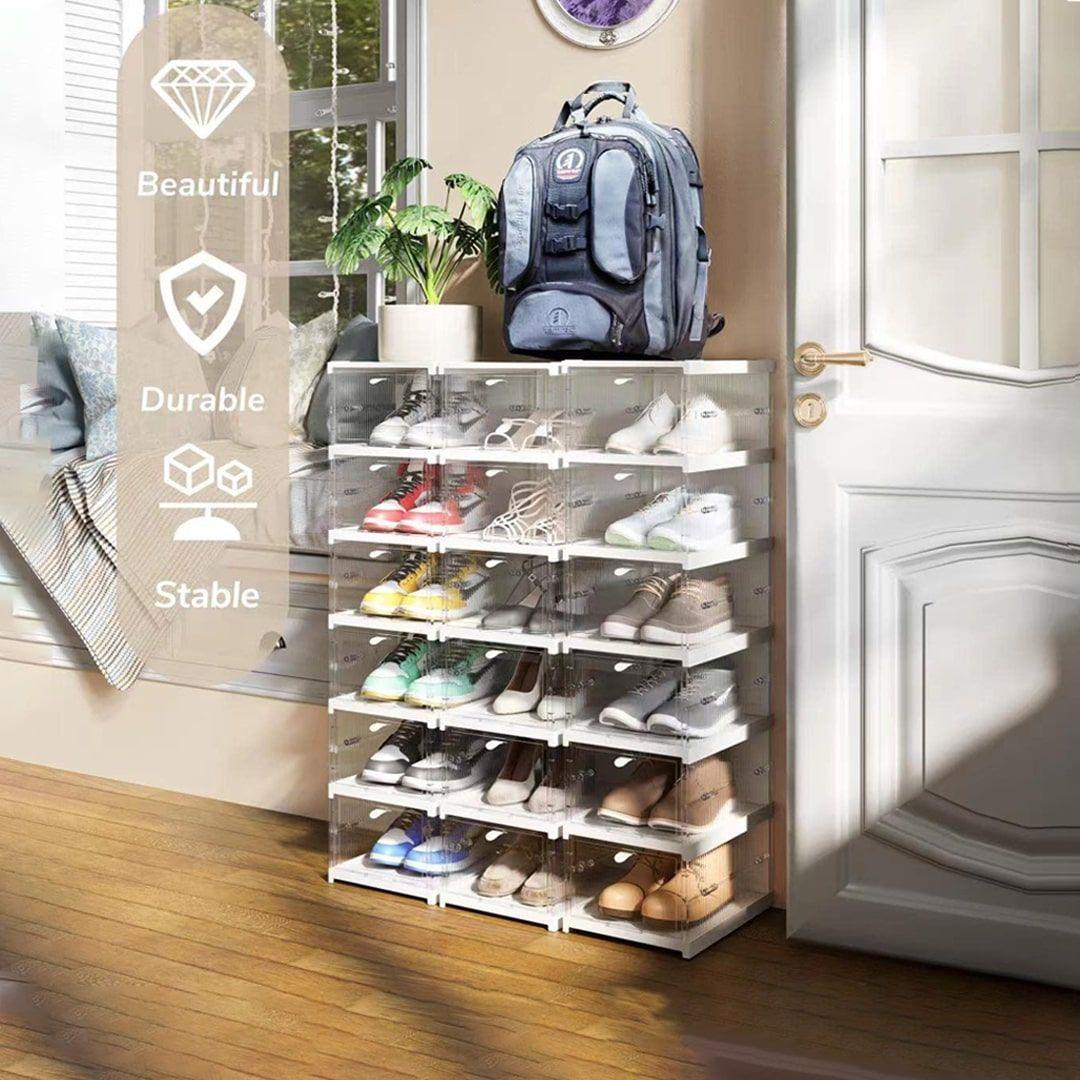 Foldable Shoe Storage Boxes with Lids 6 layers Clear Stackable Shoes Organizer
