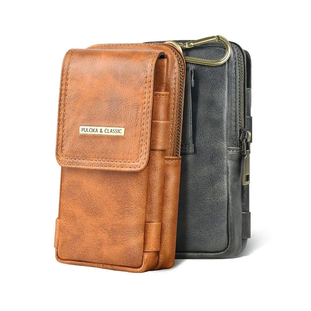 PULOKA High Quality Leather Multi-Layer Waterproof Mobile Bag 