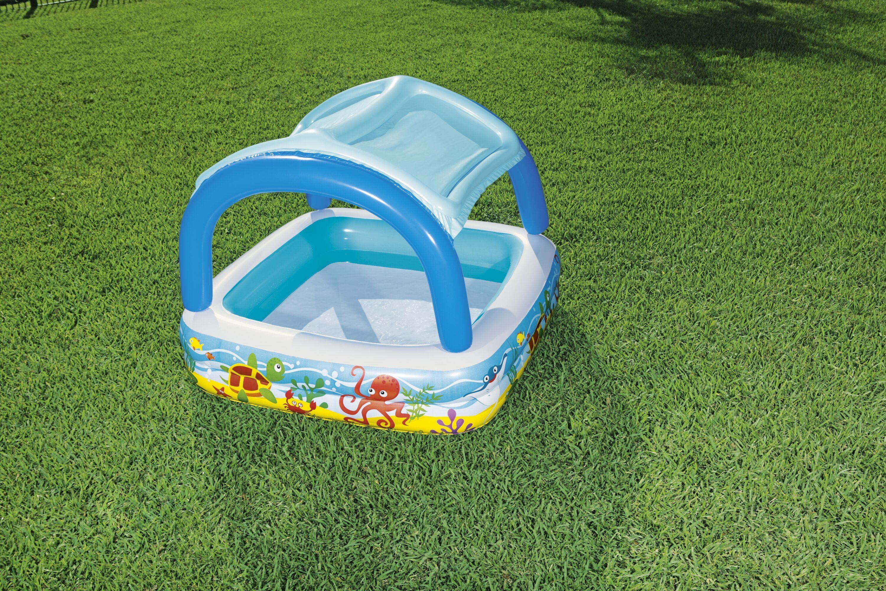 BESTWAY 52192 1.40M X 1.40M X 1.14M CANOPY PLAY POOL (Contents:1 pool, 1 sun shade, repair patch) Age 2+