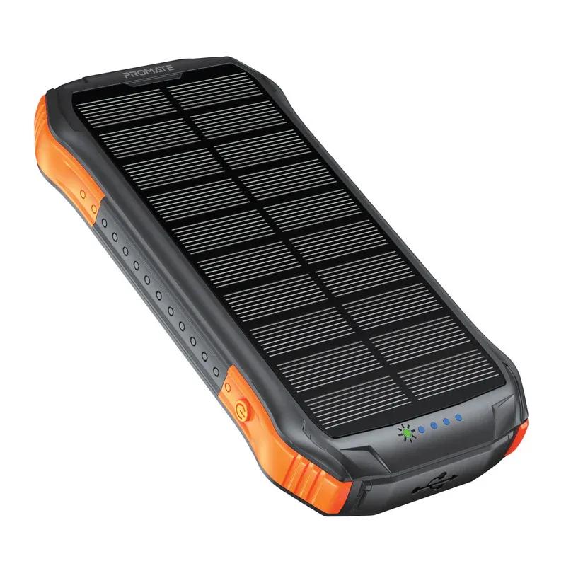 Promate SolarTank‑10PDQi 10000 mAh Solar Power Bank – Fast Charge, Wireless, Rugged Outdoor