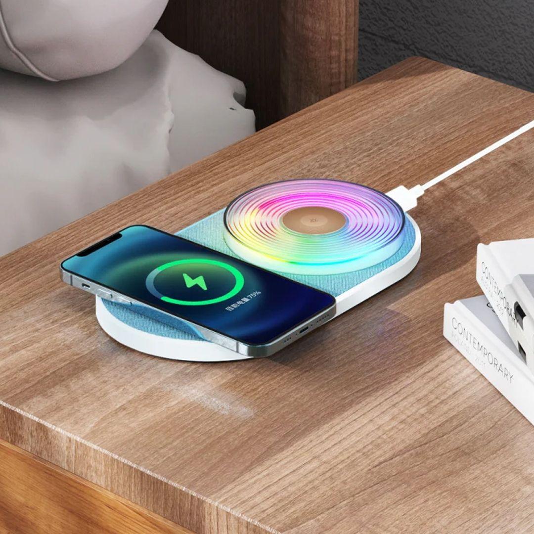 K29T 15W Cell Phone Wireless Charger with 7 Colors Night Light with Convenient Fast Charging and High Efficiency